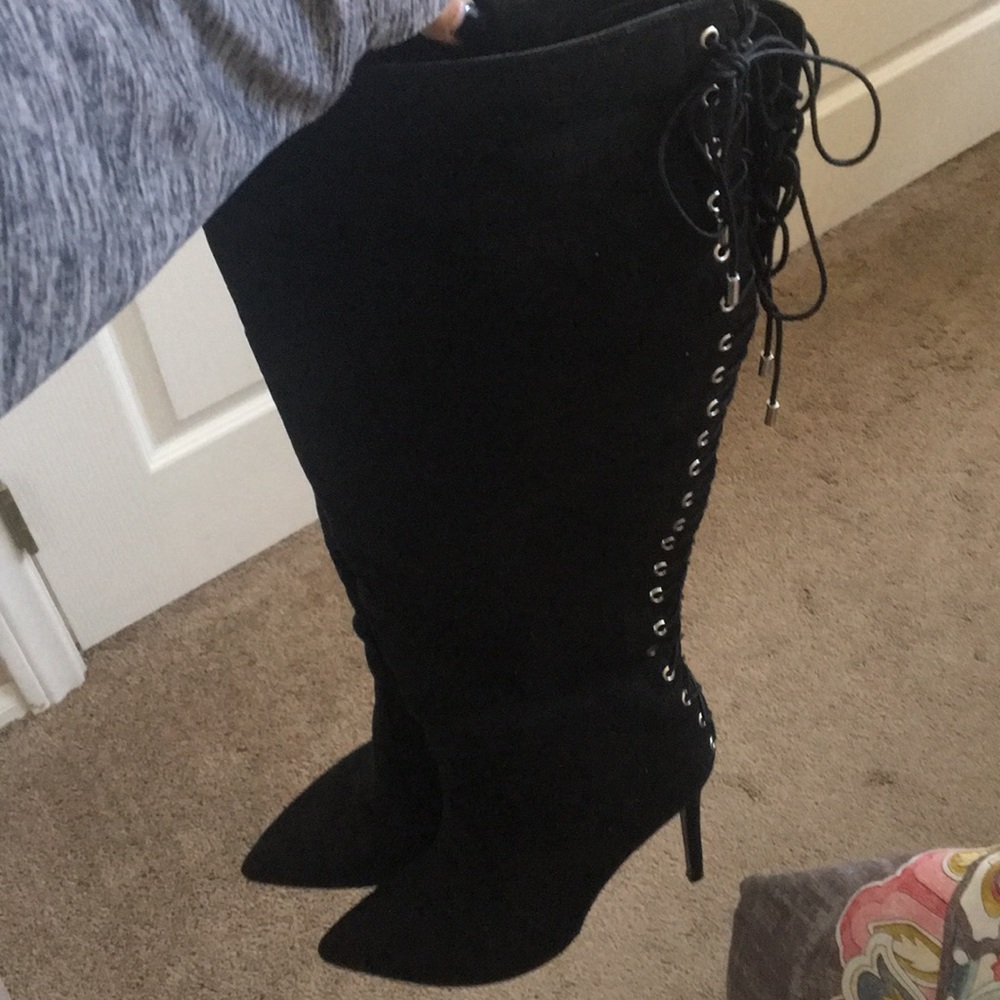 Express Black velvet high knee boots